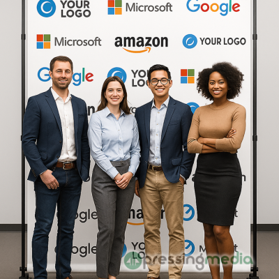 8x8 Backwall Display with Printed Graphics and 10x10 Telescopic Stand