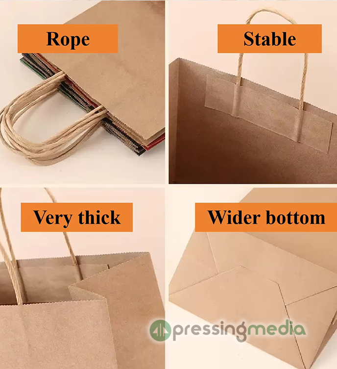 100gsm Recycled Kraft Paper Bags with Reinforced Bottom and Paper Rope Handles - Image 5